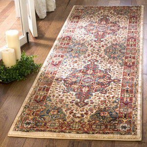 Safavieh Kashan Ivory-Blue Runner 2'6"X10' — Power-Loomed Turkish Hallway Rug, Low-Profile Stain-Resistant Elegance KSN305B-210