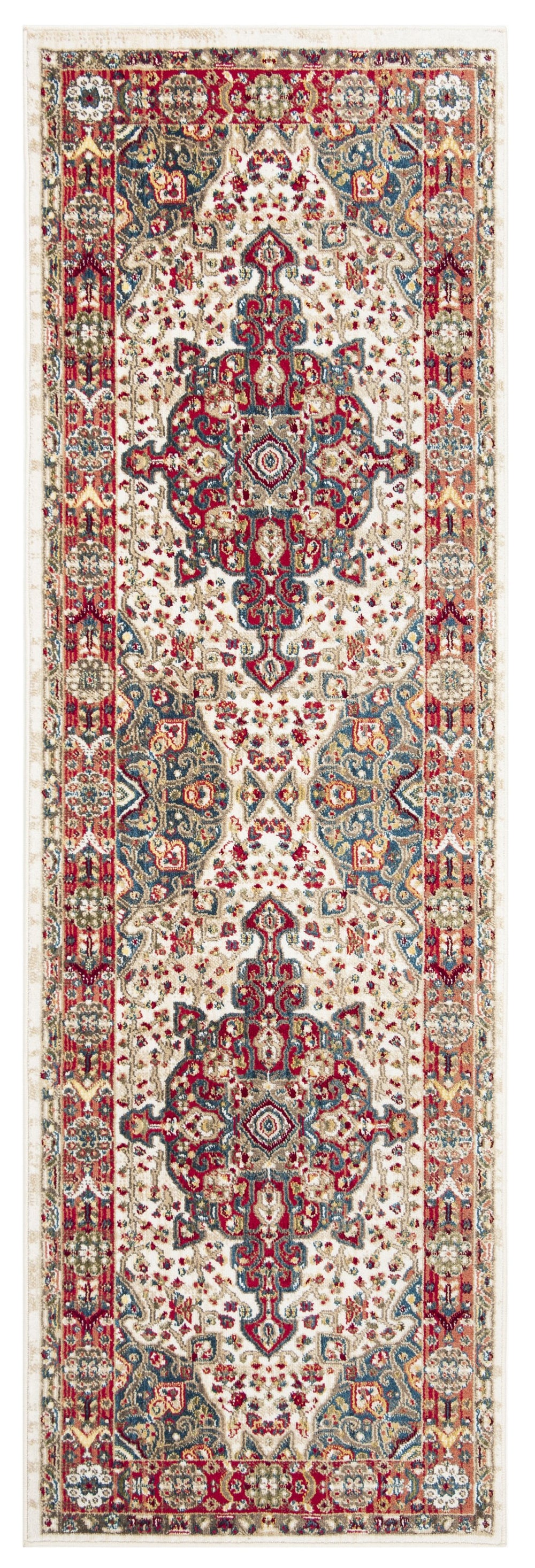 Safavieh Kashan Ivory-Blue Runner 2'6"X10' — Power-Loomed Turkish Hallway Rug, Low-Profile Stain-Resistant Elegance KSN305B-210