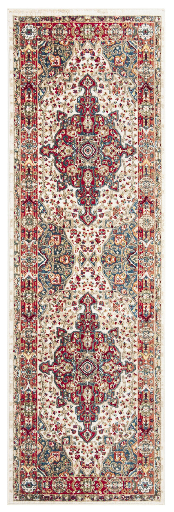 Safavieh Kashan Ivory-Blue Runner 2'6"X10' — Power-Loomed Turkish Hallway Rug, Low-Profile Stain-Resistant Elegance KSN305B-210