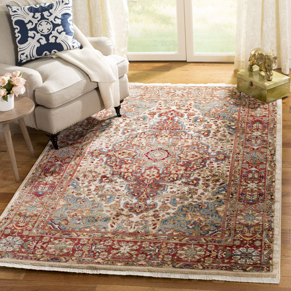 Safavieh Kashan Ivory-Blue Runner 2'6"X10' — Power-Loomed Turkish Hallway Rug, Low-Profile Stain-Resistant Elegance KSN305B-210