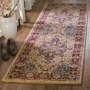 Safavieh Kashan Turkish Runner 2'6"X10' Ivory & Red - Low-Profile 3/8" Pile, Power-Loomed, Durable Polypropylene KSN305K-210