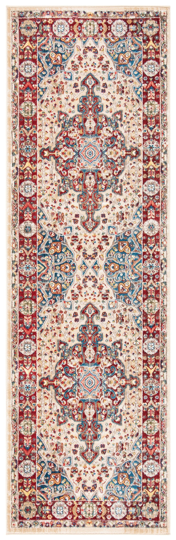 Safavieh Kashan Turkish Runner 2'6"X10' Ivory & Red - Low-Profile 3/8" Pile, Power-Loomed, Durable Polypropylene KSN305K-210
