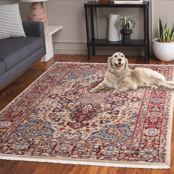 Safavieh Kashan Turkish Runner 2'6"X10' Ivory & Red - Low-Profile 3/8" Pile, Power-Loomed, Durable Polypropylene KSN305K-210
