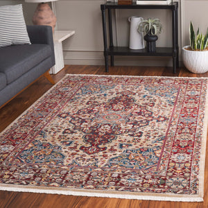 Safavieh Kashan Turkish Runner 2'6"X10' Ivory & Red - Low-Profile 3/8" Pile, Power-Loomed, Durable Polypropylene KSN305K-210