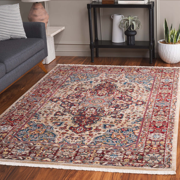 Safavieh Kashan Turkish Runner 2'6"X10' Ivory & Red - Low-Profile 3/8" Pile, Power-Loomed, Durable Polypropylene KSN305K-210