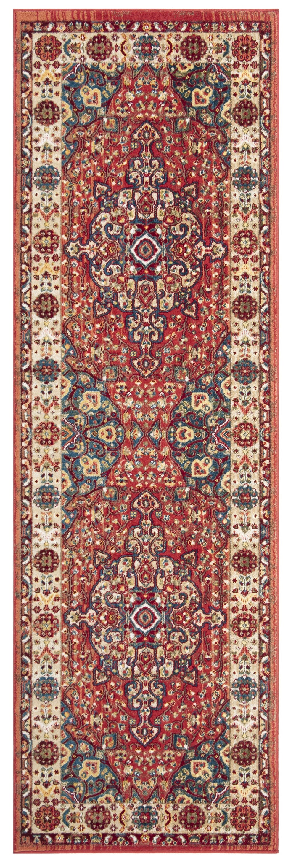 Safavieh Kashan Power-Loomed 305L Red Ivory Rug — Traditional Kashan Motif, Durable Polypropylene, Fade-Resistant Elegance KSN305L-216