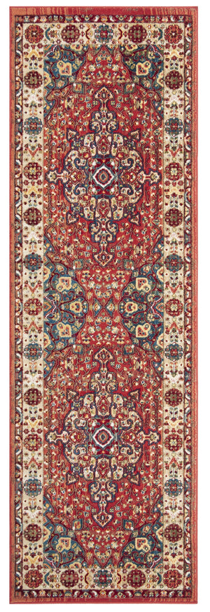 Safavieh Kashan Power-Loomed 305L Red Ivory Rug — Traditional Kashan Motif, Durable Polypropylene, Fade-Resistant Elegance KSN305L-216
