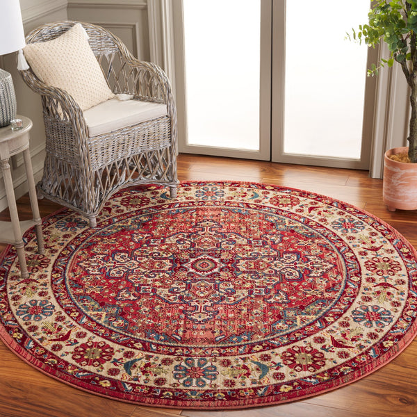 Safavieh Kashan Power-Loomed 305L Red Ivory Rug — Traditional Kashan Motif, Durable Polypropylene, Fade-Resistant Elegance KSN305L-216