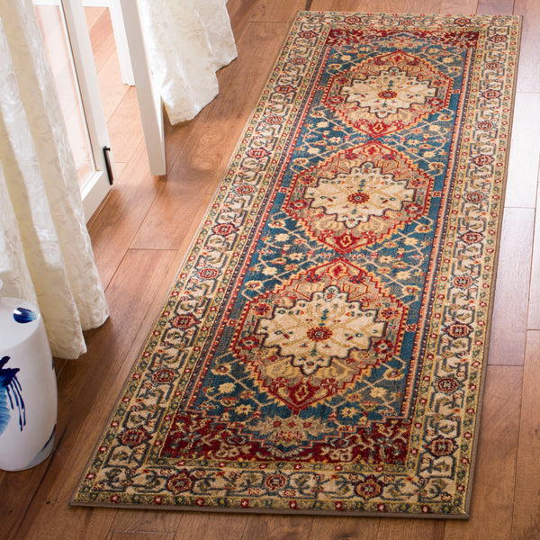 Safavieh Kashan Elegant Traditional Runner Rug With Medallion Floral Motifs, Perfect For Home Décor Style Ivory ,Blue Polypropylene Pile Ksn306a-4