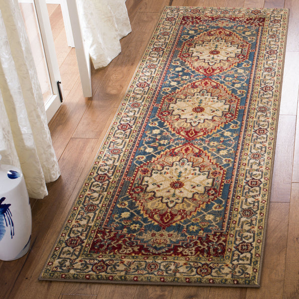 Safavieh Kashan Ivory And Blue Runner Rug — Power-Loomed Turkish Traditional Style, Low-Profile Durability 2'-6" x 6'-0" KSN306A-26