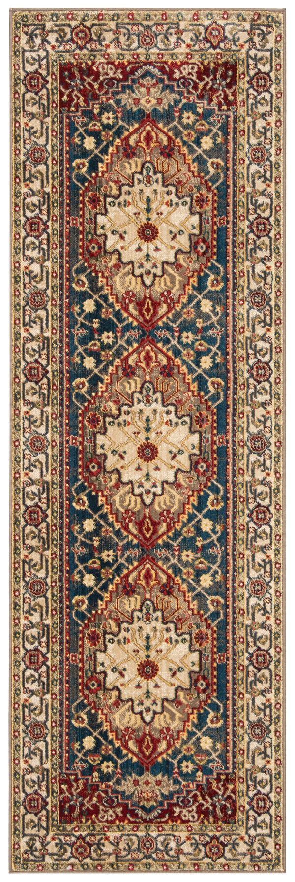 Safavieh Kashan Elegant Traditional Runner Rug With Medallion Floral Motifs, Perfect For Home Décor Style Ivory ,Blue Polypropylene Pile Ksn306a-4