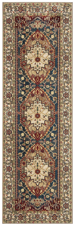 Safavieh Kashan Ivory And Blue Runner Rug — Power-Loomed Turkish Traditional Style, Low-Profile Durability 2'-6" x 6'-0" KSN306A-26
