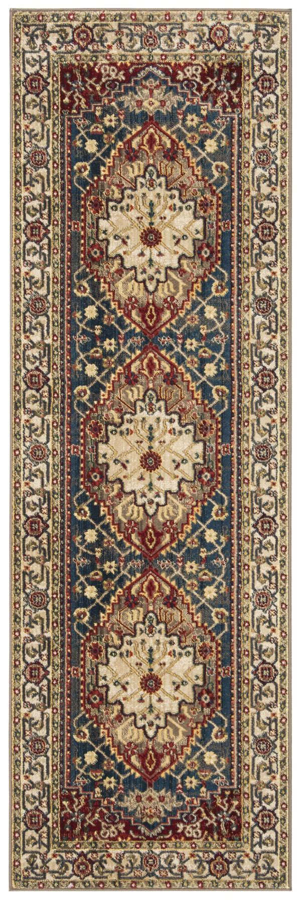 Safavieh Kashan Ivory And Blue Runner Rug — Power-Loomed Turkish Traditional Style, Low-Profile Durability 2'-6" x 6'-0" KSN306A-26