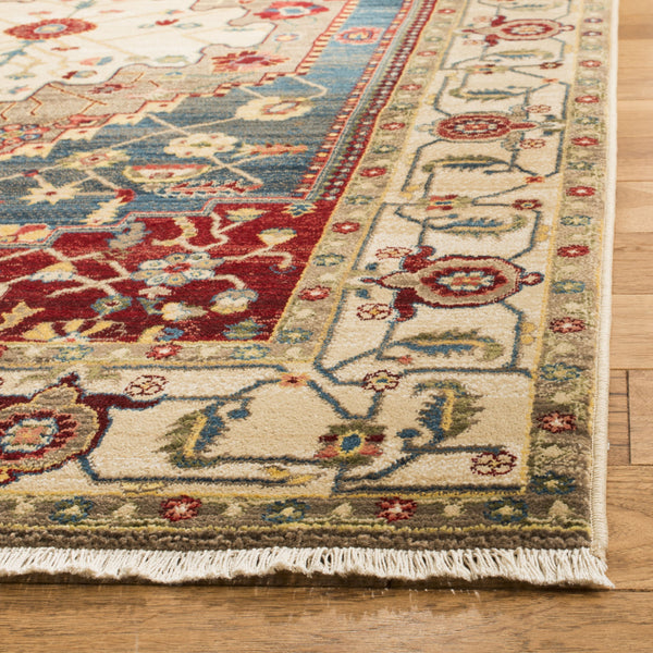 Safavieh Kashan Ivory And Blue Runner Rug — Power-Loomed Turkish Traditional Style, Low-Profile Durability 2'-6" x 6'-0" KSN306A-26