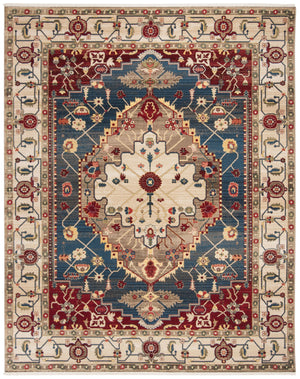 Safavieh Kashan Ivory And Blue Runner Rug — Power-Loomed Turkish Traditional Style, Low-Profile Durability 2'-6" x 6'-0" KSN306A-26