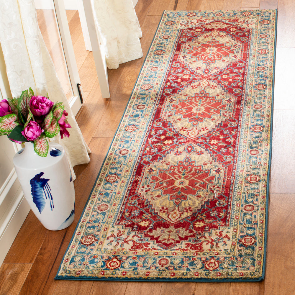 Safavieh Kashan Elegant Traditional Runner Rug With Medallion Floral Motifs, Perfect For Home Décor Style Blue ,Red Polypropylene Pile Ksn306m-4