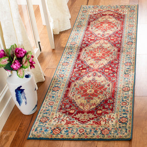 Safavieh Kashan Elegant Traditional Runner Rug With Medallion Floral Motifs, Perfect For Home Décor Style Blue ,Red Polypropylene Pile Ksn306m-4