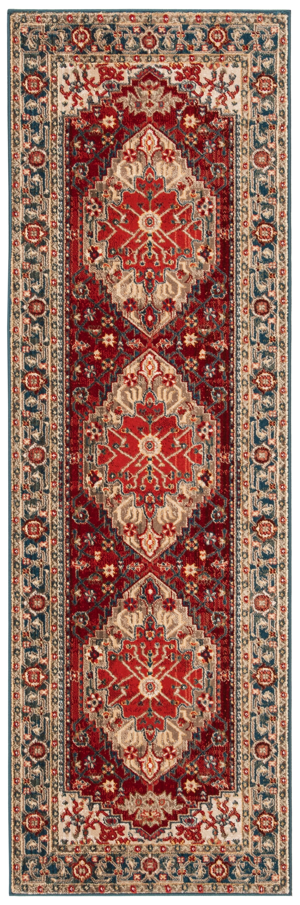 Safavieh Kashan Elegant Traditional Runner Rug With Medallion Floral Motifs, Perfect For Home Décor Style Blue ,Red Polypropylene Pile Ksn306m-4