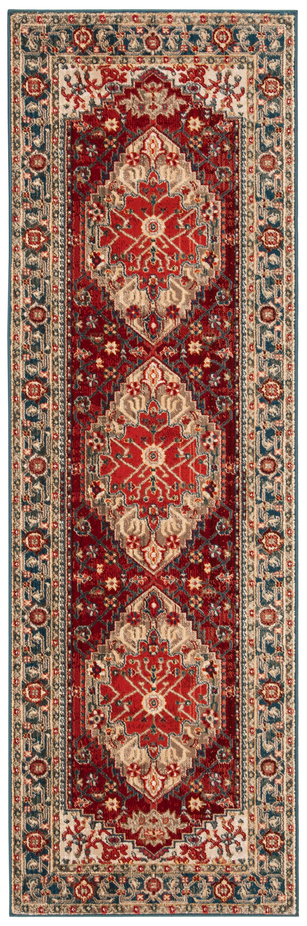 Safavieh Kashan Elegant Traditional Runner Rug With Medallion Floral Motifs, Perfect For Home Décor Style Blue ,Red Polypropylene Pile Ksn306m-4