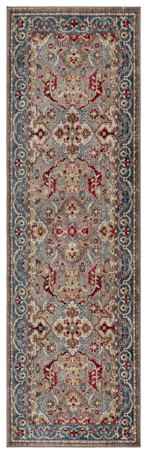 Safavieh Kashan Traditional Taupe & Blue Runner 2'6" X 16' — Power-Loomed Turkey, Low-Profile Durable Pile KSN307E-216