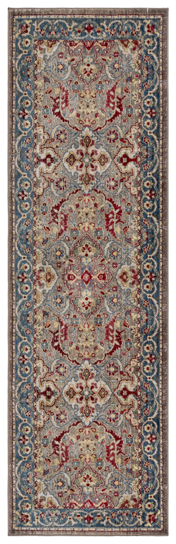 Safavieh Kashan Traditional Taupe & Blue Runner 2'6" X 16' — Power-Loomed Turkey, Low-Profile Durable Pile KSN307E-216