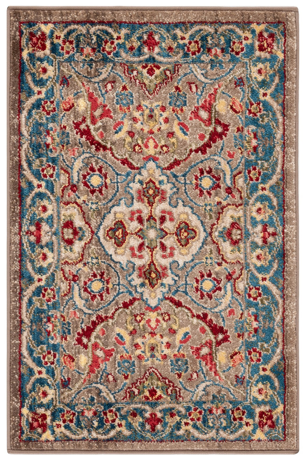 Safavieh Kashan Traditional Taupe & Blue Runner 2'6" X 16' — Power-Loomed Turkey, Low-Profile Durable Pile KSN307E-216