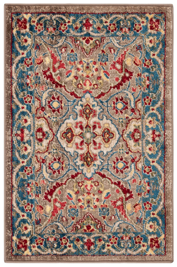 Safavieh Kashan Traditional Taupe & Blue Runner 2'6" X 16' — Power-Loomed Turkey, Low-Profile Durable Pile KSN307E-216