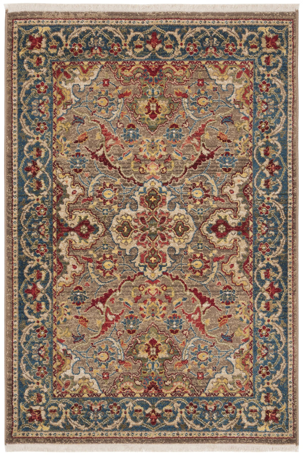 Safavieh Kashan Traditional Taupe & Blue Runner 2'6" X 16' — Power-Loomed Turkey, Low-Profile Durable Pile KSN307E-216