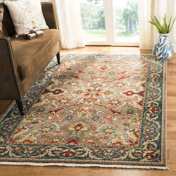 Safavieh Kashan Traditional Taupe & Blue Runner 2'6" X 16' — Power-Loomed Turkey, Low-Profile Durable Pile KSN307E-216