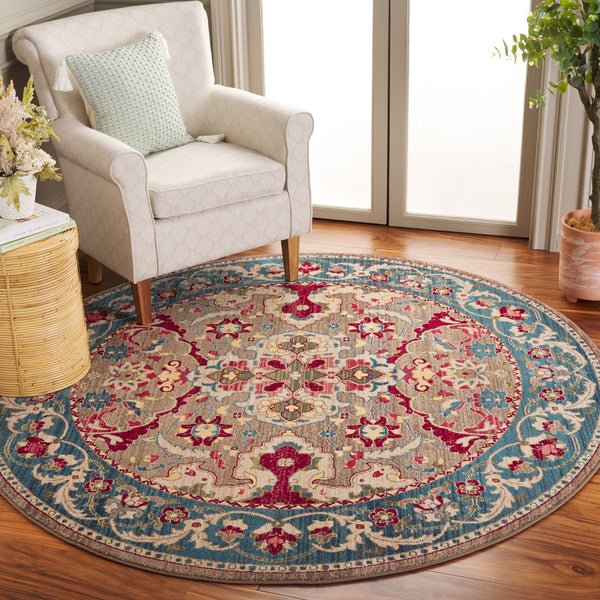 Safavieh Kashan Traditional Taupe & Blue Runner 2'6" X 16' — Power-Loomed Turkey, Low-Profile Durable Pile KSN307E-216