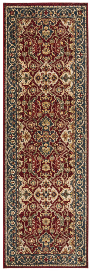 Safavieh Kashan Traditional Red & Blue Runner 2'6" X 16' — Power-Loomed Turkey, Durable Polypropylene Pile KSN307Q-216