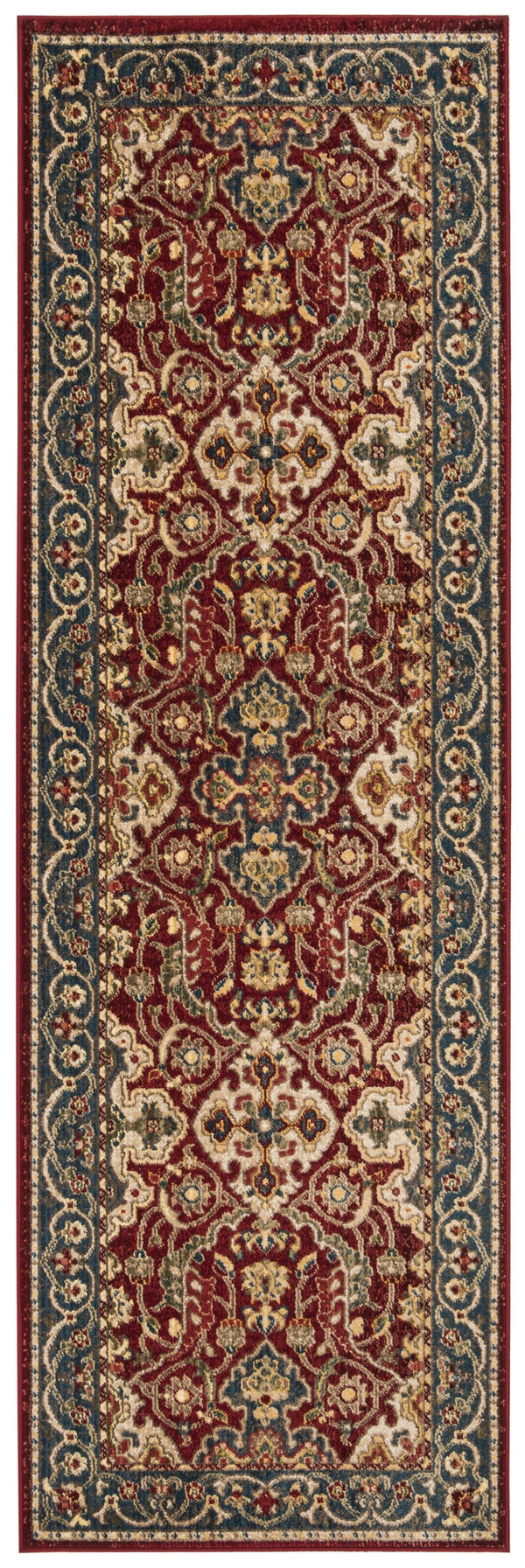 Safavieh Kashan Traditional Red & Blue Runner 2'6" X 16' — Power-Loomed Turkey, Durable Polypropylene Pile KSN307Q-216