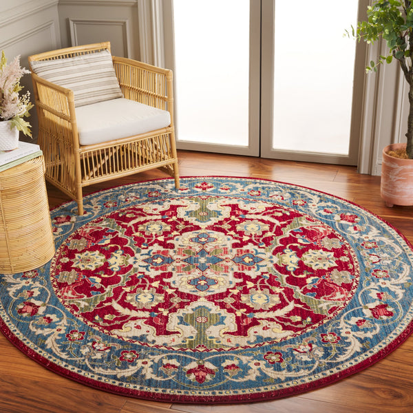 Safavieh Kashan Traditional Red & Blue Runner 2'6" X 16' — Power-Loomed Turkey, Durable Polypropylene Pile KSN307Q-216