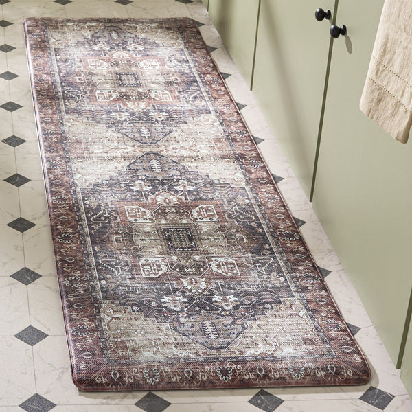 Safavieh Kitchen Ivory And Purple Runner Rug — Low-Profile Pvc Kitchen Mat With Slip-Resistant Backing, Stain-Resistant Padding 1'-6" x 5'-0" KTM113A-165