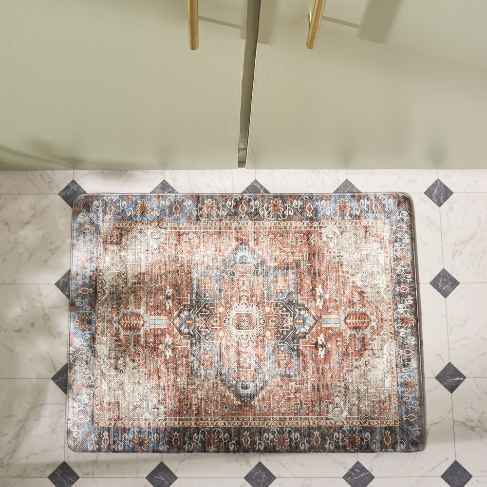Safavieh Kitchen Mat In Rust & Aqua Traditional Runner Design — Low-Profile, Durable Pvc, Slip-Resistant Comfort 1'-6" x 5'-0" KTM114Q-165