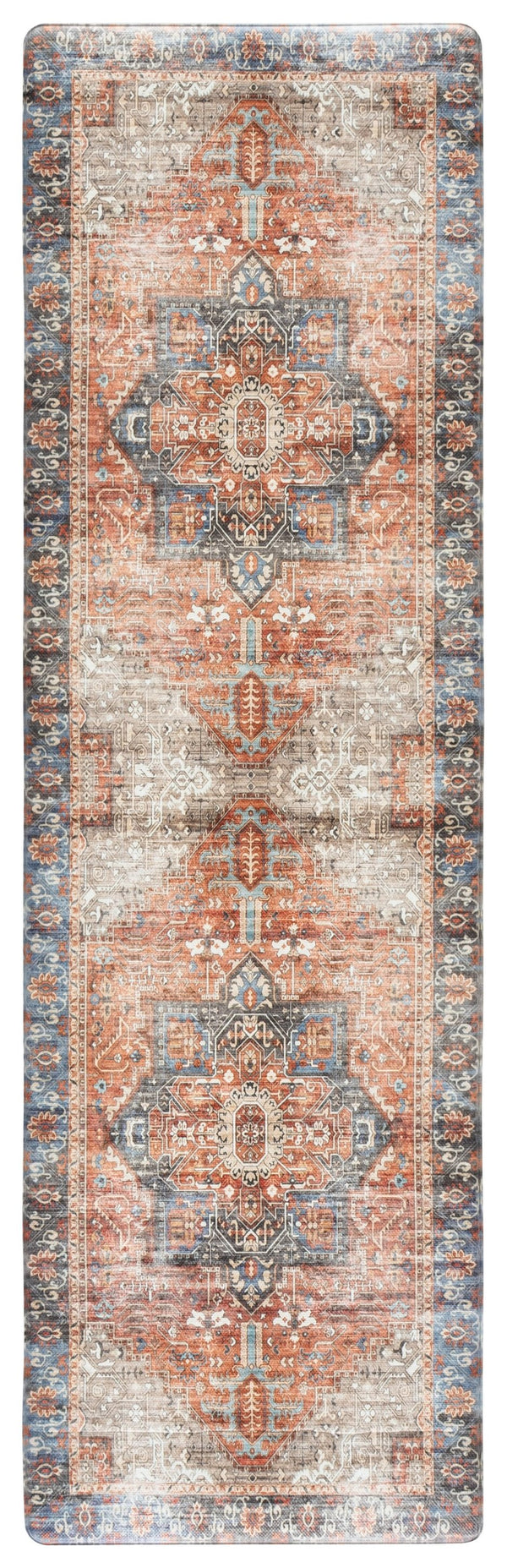 Safavieh Kitchen Mat In Rust & Aqua Traditional Runner Design — Low-Profile, Durable Pvc, Slip-Resistant Comfort 1'-6" x 5'-0" KTM114Q-165