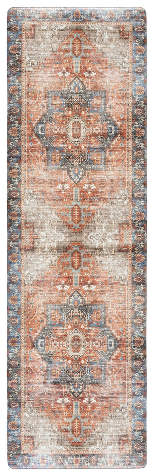 Safavieh Kitchen Mat With Rust & Aqua Traditional Motif — Low-Profile Pvc Rug, Slip-Resistant Comfort 1'-6" x 4'-0" KTM114Q-164