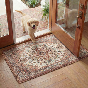 Safavieh Kitchen Mat With Traditional Ivory And Rust Accents, Low-Profile Pvc Comfort Rug With Slip-Resistant Backing 1'-6" x 4'-0" KTM115A-164