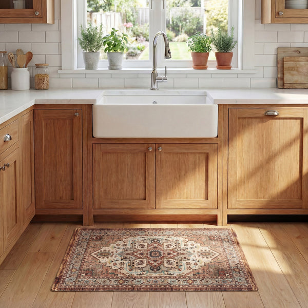 Safavieh Kitchen Mat With Traditional Ivory And Rust Accents, Low-Profile Pvc Comfort Rug With Slip-Resistant Backing 1'-6" x 4'-0" KTM115A-164