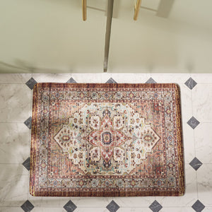 Safavieh Kitchen Mat With Traditional Ivory And Rust Accents, Low-Profile Pvc Comfort Rug With Slip-Resistant Backing 1'-6" x 4'-0" KTM115A-164