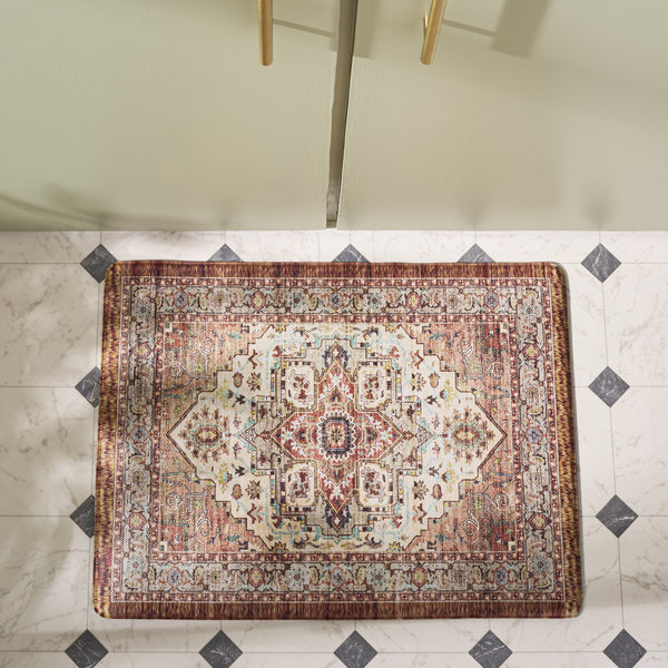 Safavieh Kitchen Mat With Traditional Ivory And Rust Accents, Low-Profile Pvc Comfort Rug With Slip-Resistant Backing 1'-6" x 4'-0" KTM115A-164
