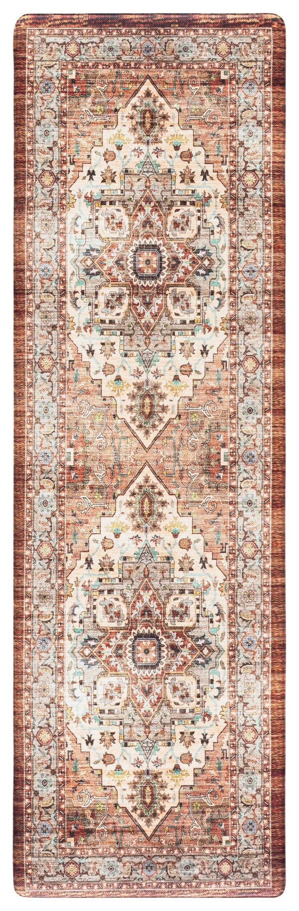 Safavieh Kitchen Mat With Traditional Ivory And Rust Accents, Low-Profile Pvc Comfort Rug With Slip-Resistant Backing 1'-6" x 4'-0" KTM115A-164