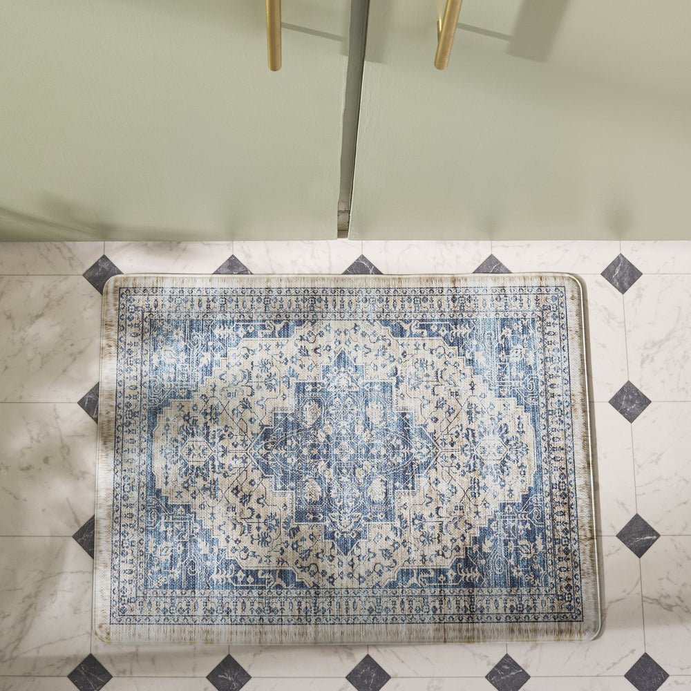 Safavieh Kitchen Traditional Beige And Blue Accent Area Rug — Low-Profile Pvc Runner, Slip-Resistant Elegance 1'-6" x 5'-0" KTM116B-165