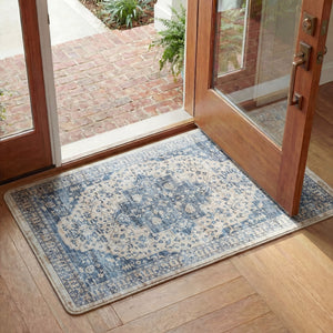 Safavieh Kitchen Traditional Beige And Blue Accent Area Rug — Low-Profile Pvc Runner, Slip-Resistant Elegance 1'-6" x 5'-0" KTM116B-165