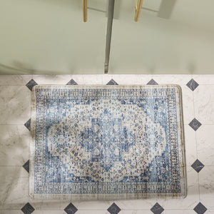 Safavieh Kitchen Beige And Blue Traditional Accent Rug — Low-Profile, Slip-Resistant Pvc Mat For Small Spaces And Entryways 1'-6" x 2'-0" KTM116B-162