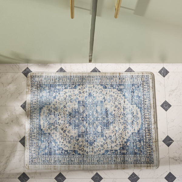 Safavieh Kitchen Beige And Blue Traditional Accent Rug — Low-Profile, Slip-Resistant Pvc Mat For Small Spaces And Entryways 1'-6" x 2'-0" KTM116B-162