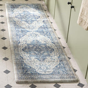 Safavieh Kitchen Traditional Beige And Blue Accent Area Rug — Low-Profile Pvc Runner, Slip-Resistant Elegance 1'-6" x 5'-0" KTM116B-165