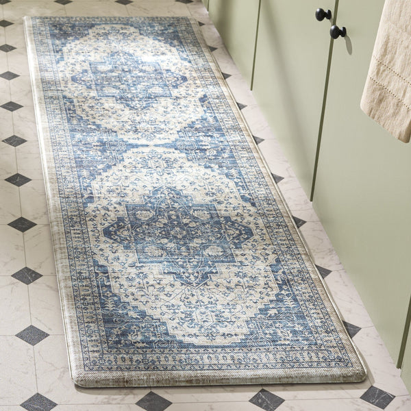 Safavieh Kitchen Beige And Blue Traditional Accent Rug — Low-Profile, Slip-Resistant Pvc Mat For Small Spaces And Entryways 1'-6" x 2'-0" KTM116B-162