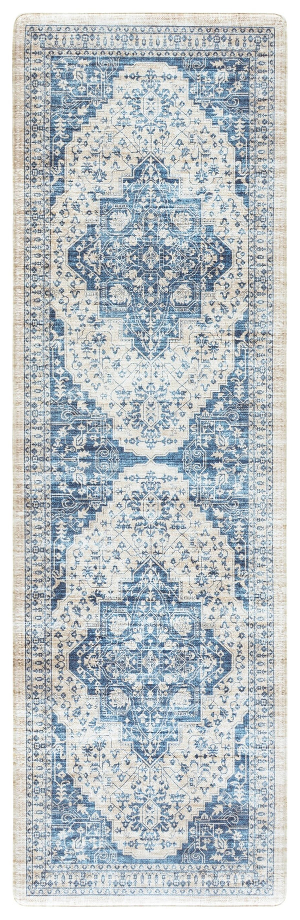Safavieh Kitchen Traditional Beige And Blue Accent Area Rug — Low-Profile Pvc Runner, Slip-Resistant Elegance 1'-6" x 5'-0" KTM116B-165