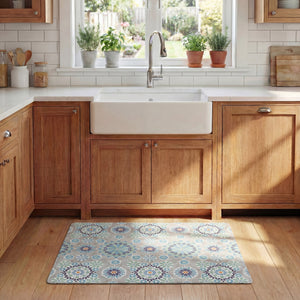 Safavieh Kitchen Floral-Pattern Ivory & Blue Accent Mat With Low-Profile Cushioning, Pvc, Slip-Resistant Backing 1'-6" x 5'-0" KTM517A-165